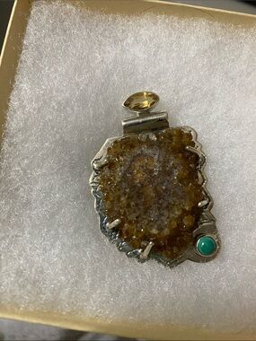 Raw Citrine citrine  and Turquoise Sterling Silver Pendant Stunning